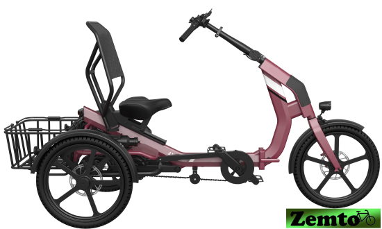 Preview: Elektro Dreirad Zemto-CHILL , 48V, 644 WH, 80 NM Weinrot matt